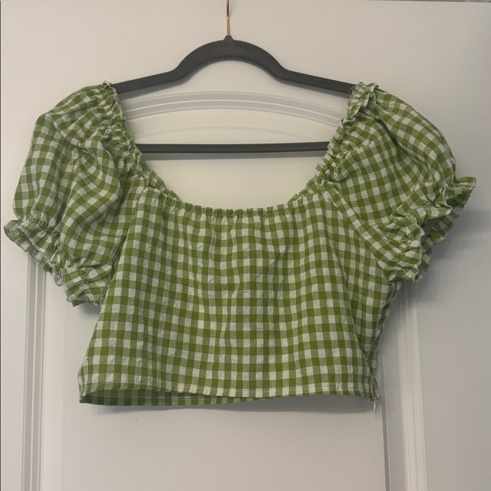 Green Gingham Women's Crop Top - Picture 6 of 6